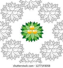 Seamless pattern leaves and fruits. Illustration for fabrics, phone case paper, gift packaging, textiles, interior design, cover.