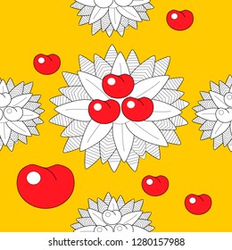 Seamless pattern leaves and fruits. Illustration for fabrics, phone case paper, gift packaging, textiles, interior design, cover.