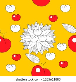 Seamless pattern leaves and fruits. Illustration for fabrics, phone case paper, gift packaging, textiles, interior design, cover.