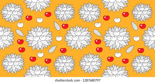 Seamless pattern leaves and fruits. Illustration for fabrics, phone case paper, gift packaging, textiles, interior design, cover.