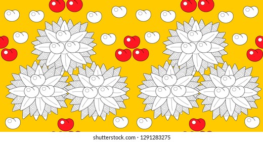 Seamless pattern leaves and fruits. Illustration for fabrics, phone case paper, gift packaging, textiles, interior design, cover