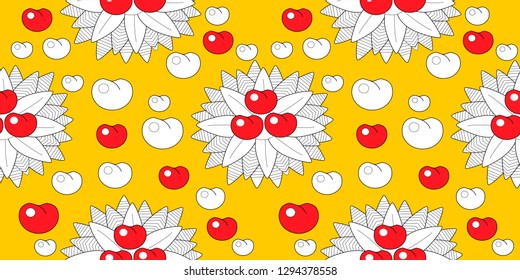Seamless pattern leaves and fruits. Illustration for fabrics, phone case paper, gift packaging, textiles, interior design, cover.Web