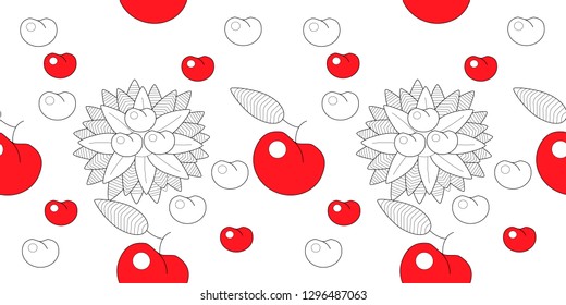 Seamless pattern leaves and fruits. Illustration for fabrics, phone case paper, gift packaging, textiles, interior design, cover.