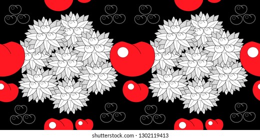 Seamless pattern leaves and fruits. Illustration for fabrics, phone case paper, gift packaging, textiles, interior design, cover.