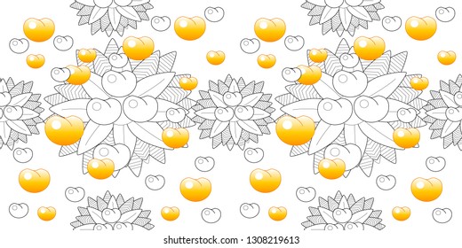 Seamless pattern leaves and fruits. Illustration for fabrics, phone case paper, gift packaging, textiles, interior design, cover.