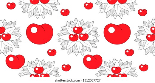 Seamless pattern leaves and fruits. Illustration for fabrics, phone case paper, gift packaging, textiles, interior design, cover.