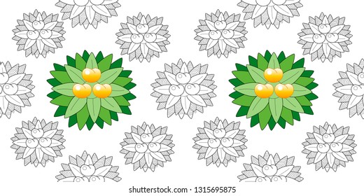 Seamless pattern leaves and fruits. Illustration for fabrics, phone case paper, gift packaging, textiles, interior design, cover.
