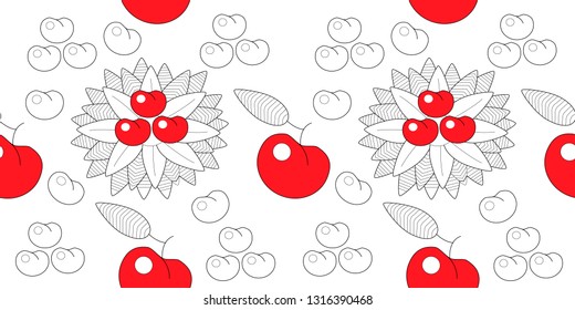 Seamless pattern leaves and fruits. Illustration for fabrics, phone case paper, gift packaging, textiles, interior design, cover.