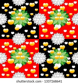 Seamless pattern leaves and fruits. Illustration for fabrics, phone case paper, gift packaging, textiles, interior design, cover.