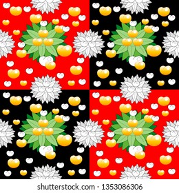 Seamless pattern leaves and fruits. Illustration for fabrics, phone case paper, gift packaging, textiles, interior design, cover.