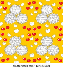 Seamless pattern leaves and fruits. Illustration for fabrics, phone case paper, gift packaging, textiles, interior design, cover.