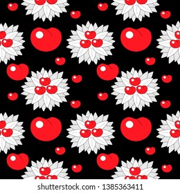 Seamless pattern leaves and fruits. Illustration for fabrics, phone case paper, gift packaging, textiles, interior design, cover.