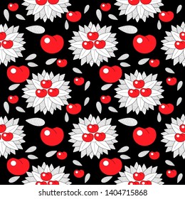 Seamless pattern leaves and fruits. Illustration for fabrics, phone case paper, gift packaging, textiles, interior design, cover.