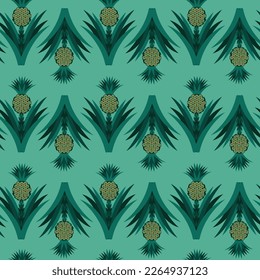 seamless pattern leaves and fruits of pineapple