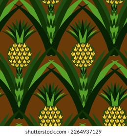 seamless pattern leaves and fruits of pineapple