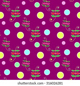 A seamless  pattern from the leaves and geometric shapes