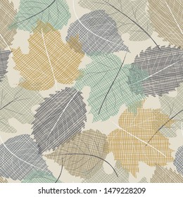 Seamless pattern. Leaves. Gray background.