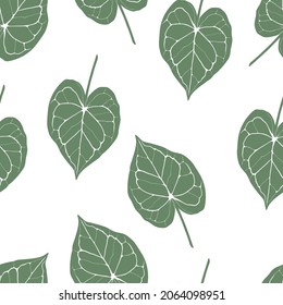 Nahtlose Muster Blätter. Grüne Blüte mit weißen Linien. Vektorgrafik einzeln auf weißem Hintergrund. 