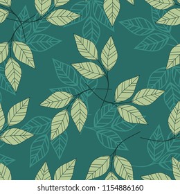 Seamless pattern of leaves, green leaves, herbs,  Vector fresh beauty rustic eco friendly background 