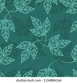 Seamless pattern of leaves, green leaves, herbs,  Vector fresh beauty rustic eco friendly background 