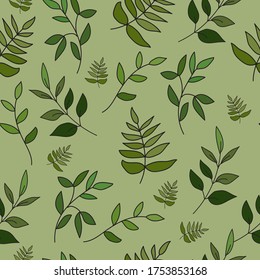 Seamless pattern with leaves. Pattern of leaves. Green leaves on a green background.