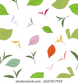 seamless pattern with leaves. green leaves vector pattern background. Green tea leaf seamless pattern. tea leaves pattern background. seamless patterns with green leaves of tea.