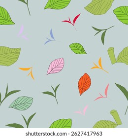 seamless pattern with leaves. green leaves vector pattern background. Green tea leaf seamless pattern. tea leaves pattern background. seamless patterns with green leaves of tea.