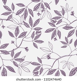 Seamless pattern with leaves Hand drawn illustration Decorative tree branch on white Vector