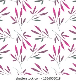 Seamless Pattern of Leaves. Hand Drawn Illustration. Vector Design Template. 