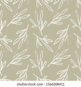 Seamless Pattern with Leaves. Hand Drawn Illustration. Vector Design Template. 