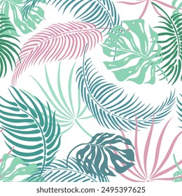 Seamless pattern with  leaves. Hand drawn tripic flat illustration.
