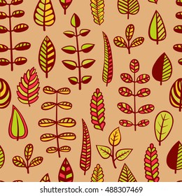 Seamless Pattern with Leaves / Hand Drawn Abstract Vector Illustration