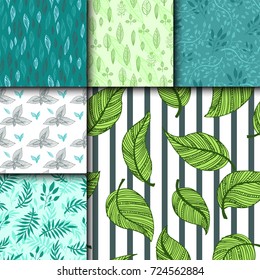 Seamless pattern with leaves hand drawn style vector illustration nature design floral summer plant textile.