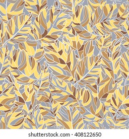 Seamless pattern of leaves hand-drawn and painted. Vector graphics.