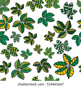 Seamless pattern with leaves. Hand-drawn vector illustration style doodles, zenart. For covers, placards, posters, flyers and banner designs. Printing onto fabric or paper.