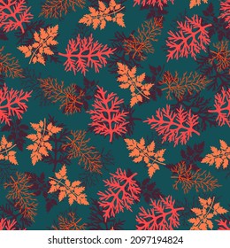 Seamless pattern of leaves, herbarium. Parsley, dill, wormwood. Vector stock illustration eps10. 