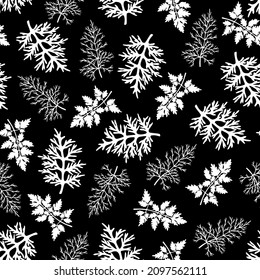 Seamless pattern of leaves, herbarium. Parsley, dill, wormwood. Vector stock illustration eps10. 