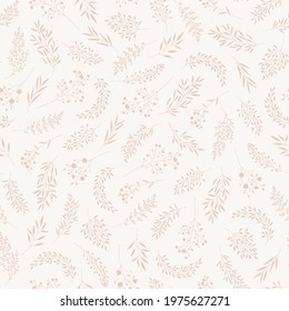 Seamless pattern with leaves, herbs, wildflowers. Silhouettes of branches, natural hand drawn eco friendly background. Vector illustration in modern style, fashion print for fabric, package, wrapping.