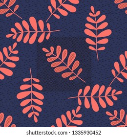 Seamless pattern leaves in hipster style. Colorful pattern memphis style. Modern flat illustration with colorful seamless pattern leaves. Exotic botanical print. Modern tropical drawing.