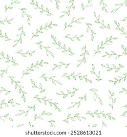 Padrão contínuo de folhas. Ilustração sobre fundo branco. Pode ser usado para capas, fundos, embalagens, rótulos, lembranças, têxteis, roupas e muito mais.