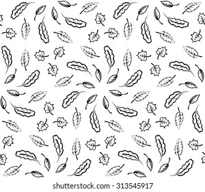 Seamless pattern of leaves. Isolated on white background. Stock vector image.