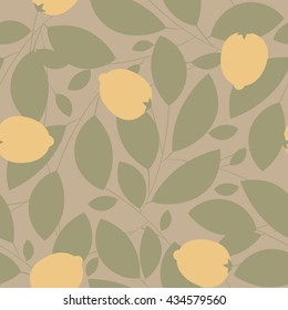 Seamless pattern with leaves and lemons on ivory background