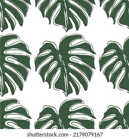 Seamless Pattern with Leaves Line Art Style for Wedding, Anniversary, Birthday and Party. Floral Leaves Design for Banner, Poster, Card, Print, Invitation, Scrapbook. Vector EPS 10