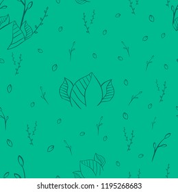 Seamless pattern of  leaves line style on a green background vector. Can be used for prints, wallpaper, web