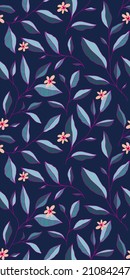 Patrón sin foco con hojas y flores pequeñas. Vector elegante fondo floral. Elementos de diseño dibujados a mano para tela, impresión, cubierta, banner, invitación.