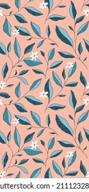 Seamless pattern with leaves and little flowers. Vector elegant floral background. Hand drawn design elements for fabric, print, cover, banner, invitation.