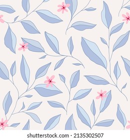 Seamless pattern with leaves and little flowers. Elegant floral background. Vector illustration.