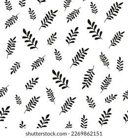 Seamless pattern with leaves in monochrome black color. Illustration for prints, clothing, packaging.