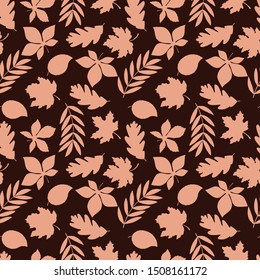 seamless pattern with leaves in monochrome colors, autumn ornament