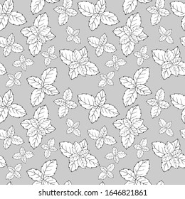 seamless pattern with leaves, in monochrome gray, vector illustration, wallpaper ornament, wrapping paper